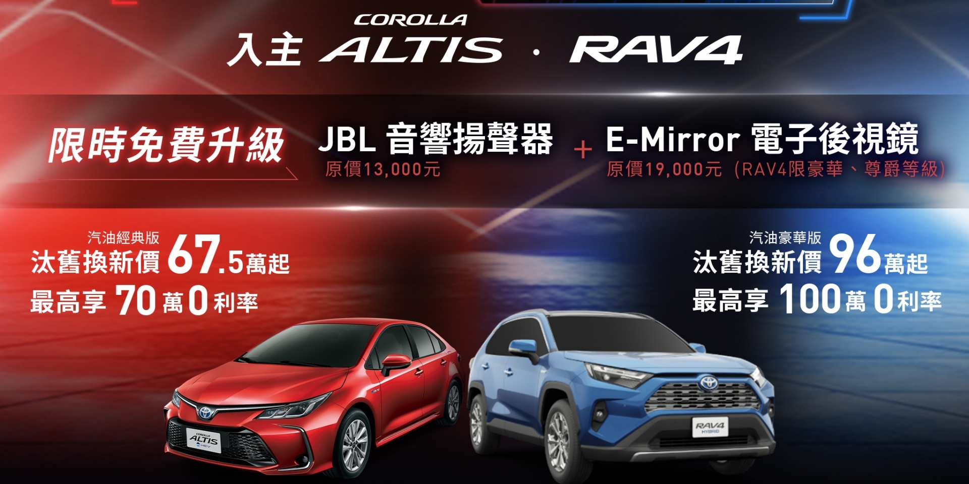 Toyota RAV4、Altis及Town Ace貨卡 影音、安全配備限時免費大升級